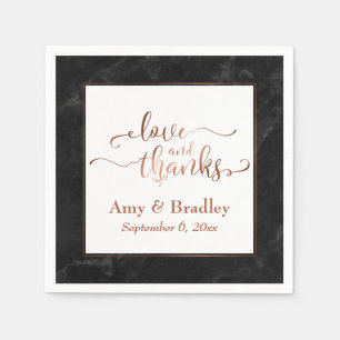 Guardanapo De Papel Faux Copper Script Love and Obrigados w/ Black Mar