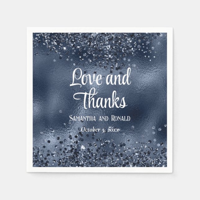 Guardanapo De Papel Faux Dark Blue Glitter e Foil Weding (Frente)