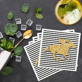 Guardanapo De Papel Faux Dourado Race Horse Preto e Branco