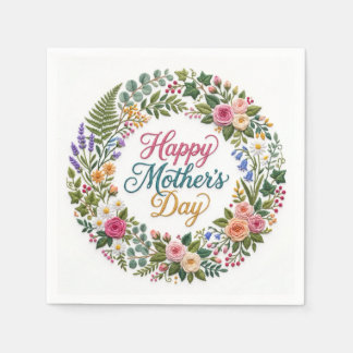Guardanapo De Papel Faux Embroidery Floral Happy Mother's Day