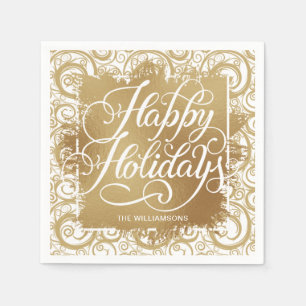 Guardanapo De Papel Faux Foil Happy Holidays, Dourado, sobre as pestes