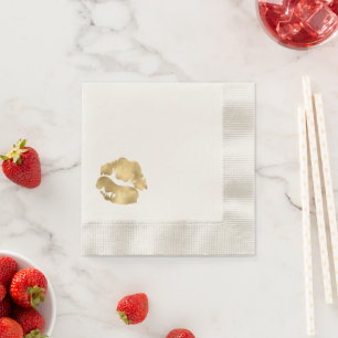 Guardanapo De Papel Faux Gold Foil Lipstick Kiss