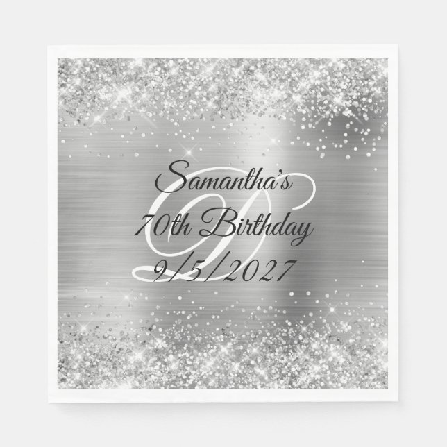 Guardanapo De Papel Faux Silver Glitter and Foil 70 Birthday (Frente)