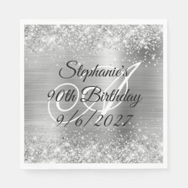 Guardanapo De Papel Faux Silver Glitter and Foil 90 Birthday