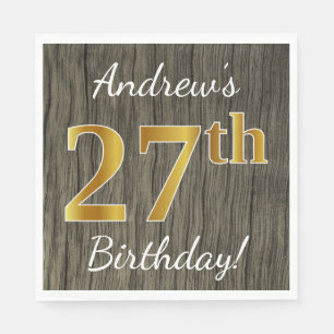 Guardanapo De Papel Faux Wood, Faux Dourado 27th Birthday + nome perso