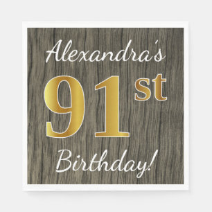 Guardanapo De Papel Faux Wood, Faux Dourado 91rua Birthday + Nome Pers