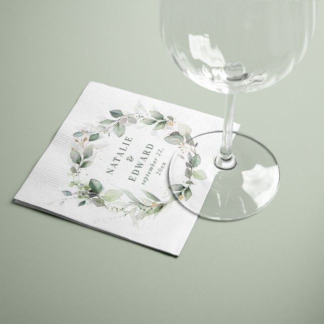 Guardanapo De Papel Favor de casamento elegante com eucalipto em aquar (Criador carregado)