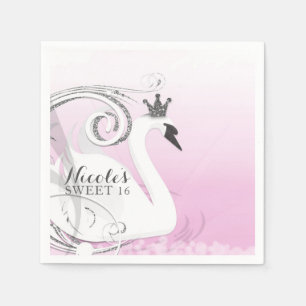 Guardanapo De Papel Favor para Chá de Bebê Princesa Cisne Branco Rosa