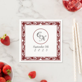 Guardanapo De Papel Favoritos de Casamento de Borgonha Branca-Monogram