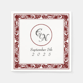 Guardanapo De Papel Favoritos de Casamento de Borgonha Branca-Monogram