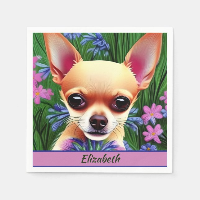 Guardanapo De Papel Fawn Chihuahua Puppy no Prado Flor Personalizado (Frente)