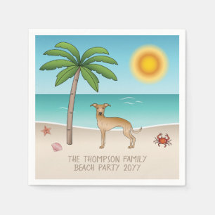 Guardanapo De Papel Fawn Italiano Greyhound Na Praia Tropical De Verão