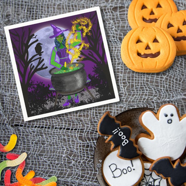 Guardanapo De Papel Feiticeira Verde Cauldron Blue Moon Magic Hallowee (Criador carregado)