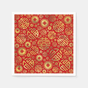 Guardanapo De Papel Felicidade dobro e teste padrão chinês das moeda