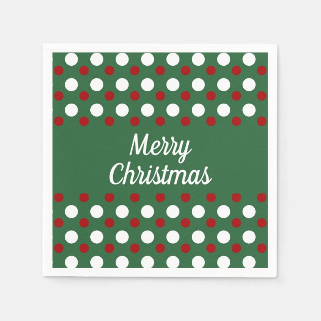 Guardanapo De Papel Felicidades Natal Férias Verde Vermelho Bolinhas  (Frente)