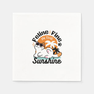 Guardanapo De Papel Feline Fine no Sol - Gato Tropical Relaxado