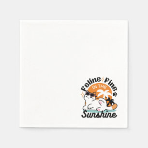 Guardanapo De Papel Feline Fine no Sol - Gato Tropical Relaxado