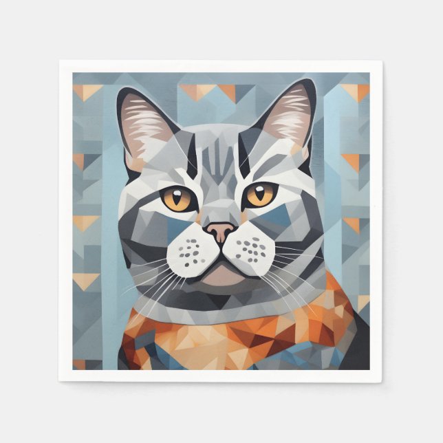 Guardanapo De Papel Feline Geometry British Shorthair (Frente)