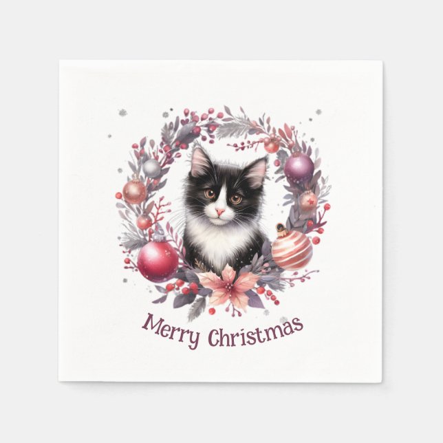 Guardanapo De Papel Felino Festivo em Férias 3 - (Frente)