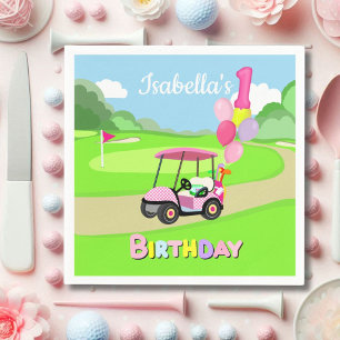 Guardanapo De Papel Feliz 1º Aniversário Pink Polka Dot Menina Golfe
