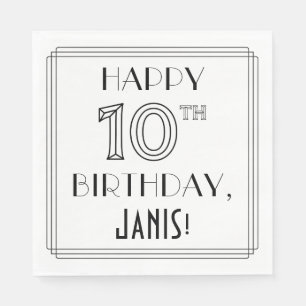 Guardanapo De Papel FELIZ 10º ANIVERSÁRIO; Estilo de Deco de Arte; Nom