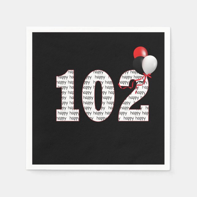 Guardanapo De Papel Feliz 102º Aniversário Em Nápoles Negras (Frente)