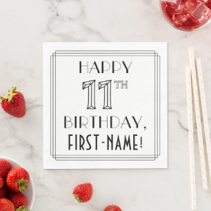 Guardanapo De Papel FELIZ 11 NIRTHDAY; Art Deco Style; Custom Name