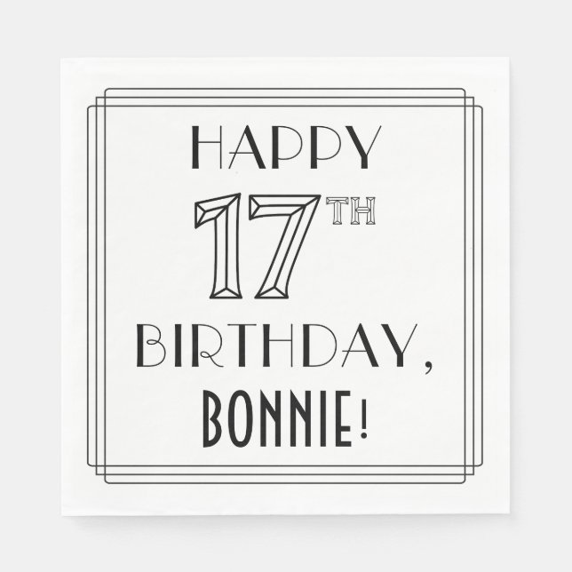 Guardanapo De Papel FELIZ 17.O ANIVERSÁRIO; Estilo de Deco de Arte; No (Frente)