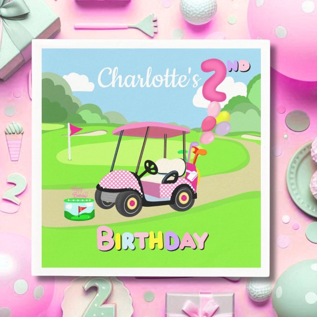 Guardanapo De Papel Feliz 2º Aniversário Menina de Golfe Rosa com Boli (Criador carregado)