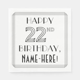 Guardanapo De Papel FELIZ 22º ANIVERSÁRIO; Estilo de Deco de Arte; Nom
