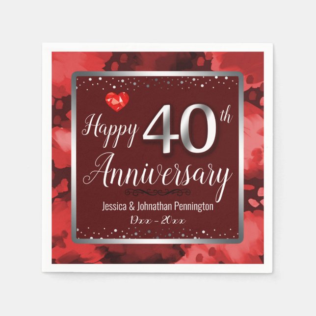 Guardanapo De Papel Feliz 40º aniversário de casamento (Frente)