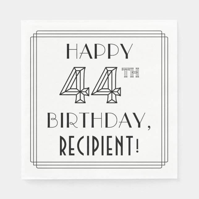 Guardanapo De Papel FELIZ 44 NIRTHDAY; Art Deco Style; Custom Name (Frente)