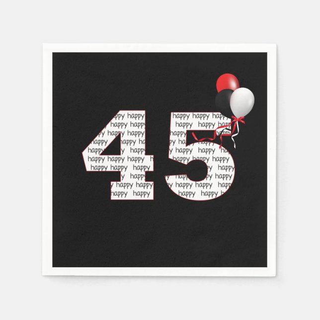 Guardanapo De Papel Feliz 45º aniversário em Napkins Negro (Frente)
