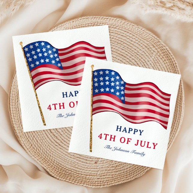 Guardanapo De Papel Feliz 4 de julho Bandeira Americana (Happy 4th Of July American Flag Napkins)