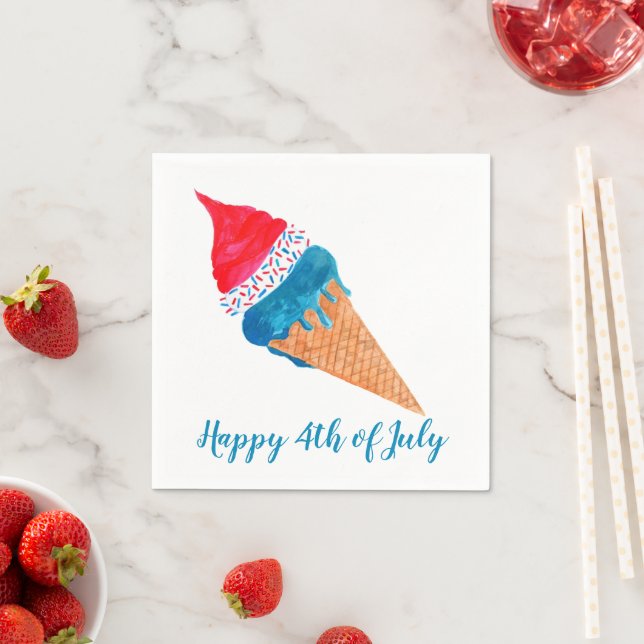 Guardanapo De Papel Feliz 4 de julho, sorvete de aquarela (Insitu)