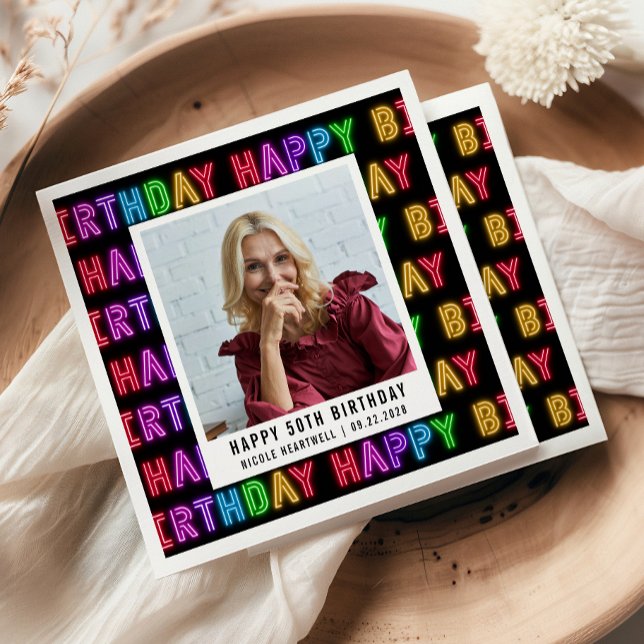 Guardanapo De Papel Feliz 50º aniversário Foto Rainbow Neon (Criador carregado)
