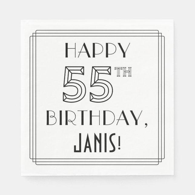 Guardanapo De Papel FELIZ 55.O ANIVERSÁRIO; Estilo de Deco de Arte; No (Frente)