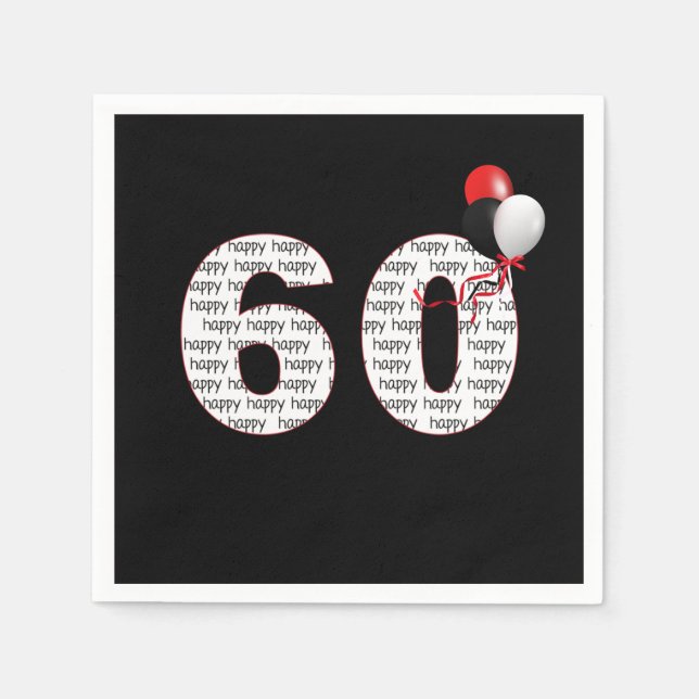 Guardanapo De Papel Feliz 60º aniversário em preto (Frente)