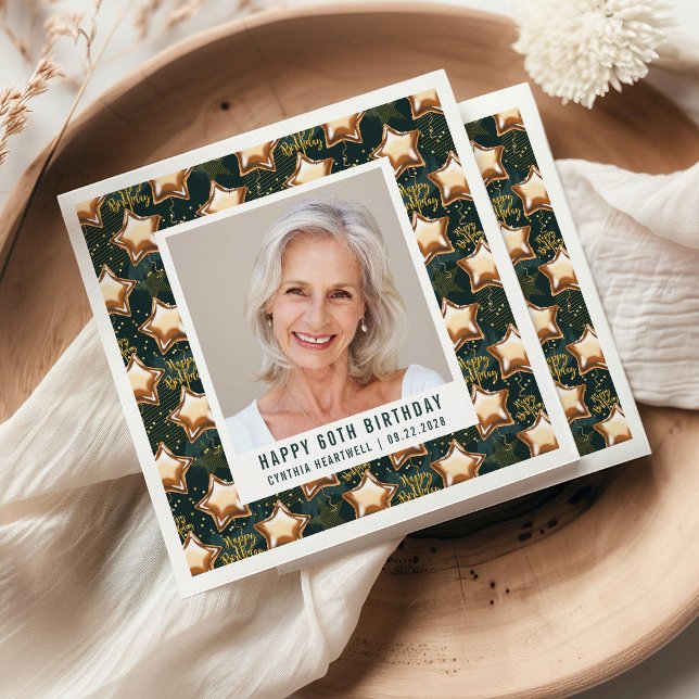 Guardanapo De Papel Feliz 60º aniversário Foto Glam Star Balões (Criador carregado)