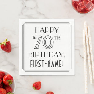 Guardanapo De Papel FELIZ 70 NIRTHDAY; Art Deco Style; Custom Name