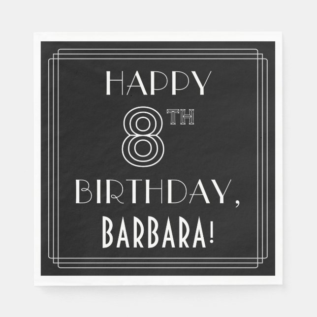 Guardanapo De Papel FELIZ 8.O ANIVERSÁRIO; Estilo de Deco de Arte; Nom (Frente)