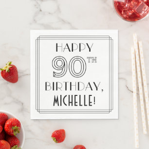 Guardanapo De Papel FELIZ 90 NIRTHDAY; Art Deco Style; Custom Name