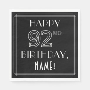 Guardanapo De Papel FELIZ 92º ANIVERSÁRIO; Estilo de Deco de Arte; Nom