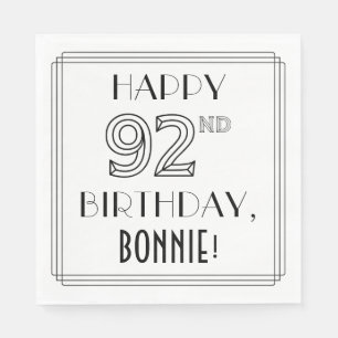 Guardanapo De Papel FELIZ 92º ANIVERSÁRIO; Estilo de Deco de Arte; Nom