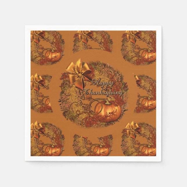Guardanapo De Papel Feliz Ação de Graças Pumpkin Wreath Napkins 2 (Frente)