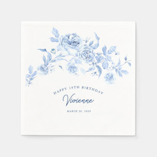 Guardanapo De Papel Feliz Aniversário 18º Rosa Azul Personalizado Flor