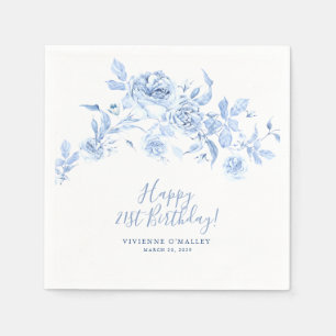 Guardanapo De Papel Feliz Aniversário 21 rua Azul Rosa Floral