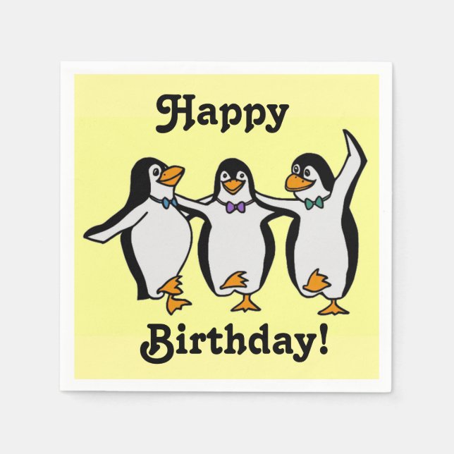 Guardanapo De Papel Feliz aniversário aos Pinguins Dançantes! (Frente)