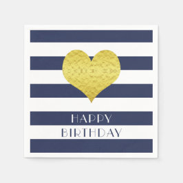 Guardanapo De Papel Feliz Aniversário Azul E Branco, Dourado E Bonito