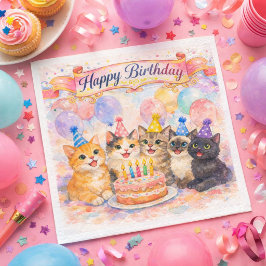 Guardanapo De Papel  Feliz Aniversário Bichanos Fofos de Festa Guardan